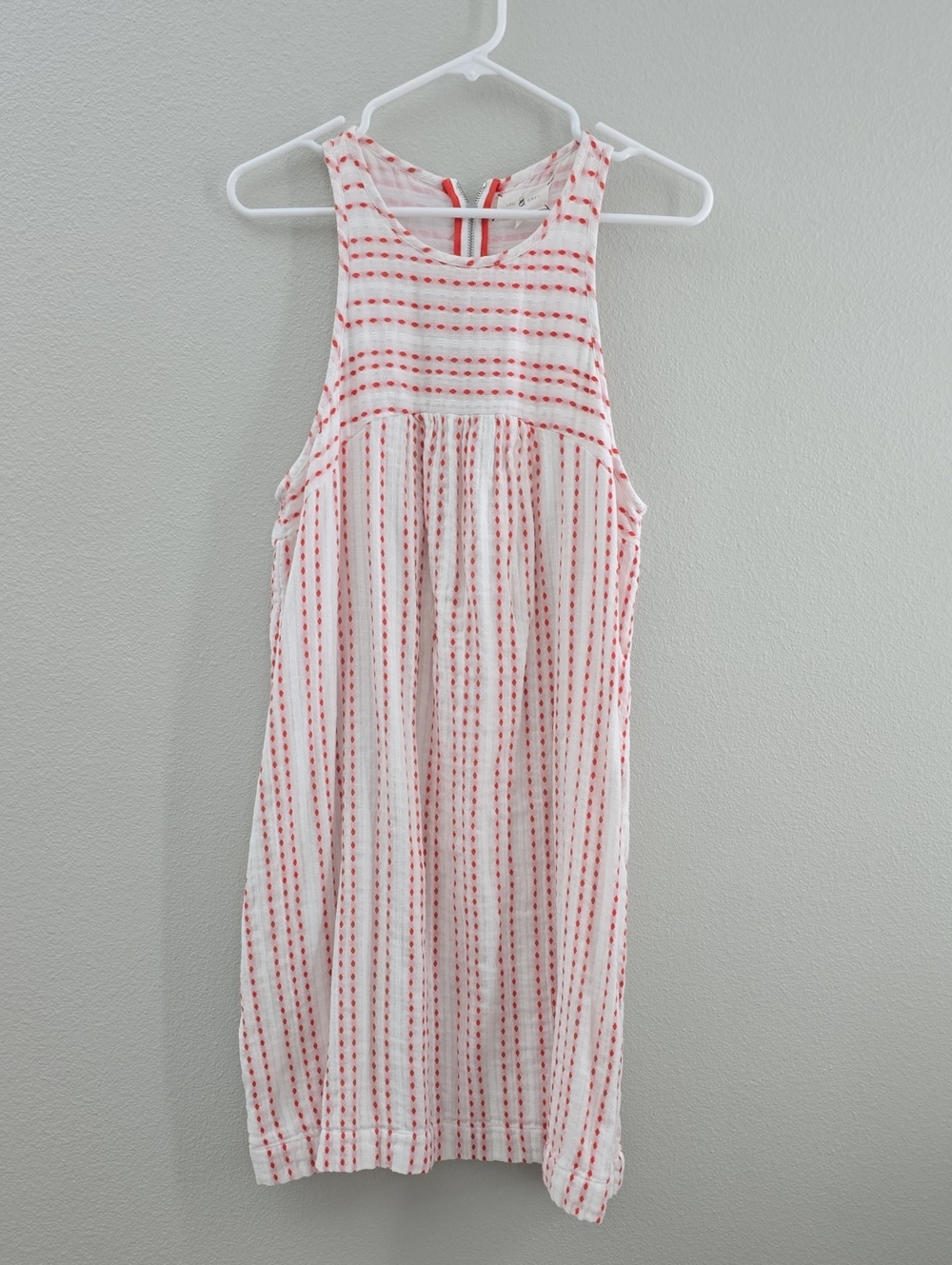 9/28 Sleeveless White Dress with Red Stripe Detail